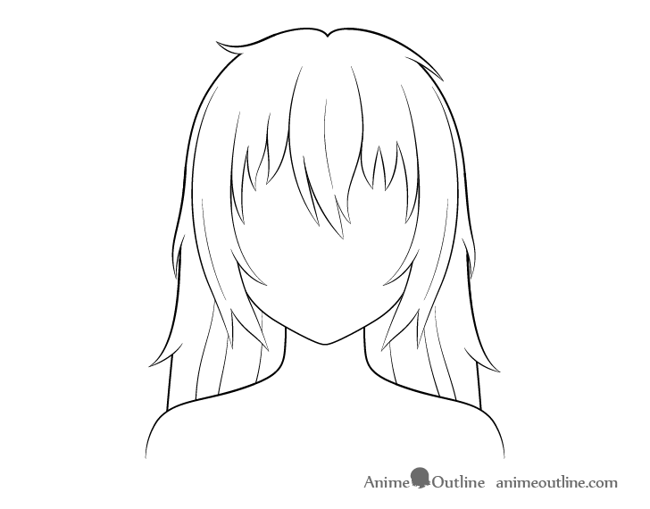Anime Girl Long Hair Outline