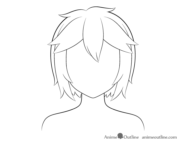 Anime short messy hair line drawing