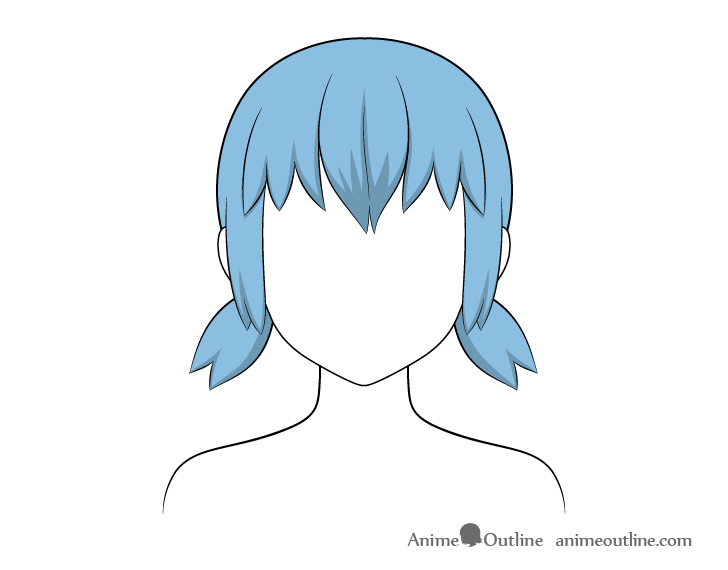 Anime short pigtails hair shading