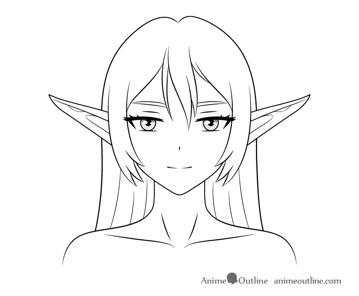 Anime elf girl raised ears drawing