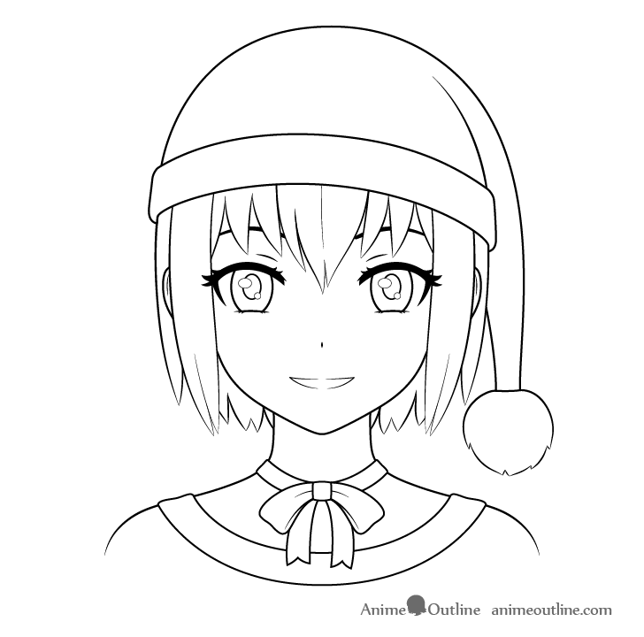 How to Draw Anime Christmas Santa Hat Girl AnimeOutline