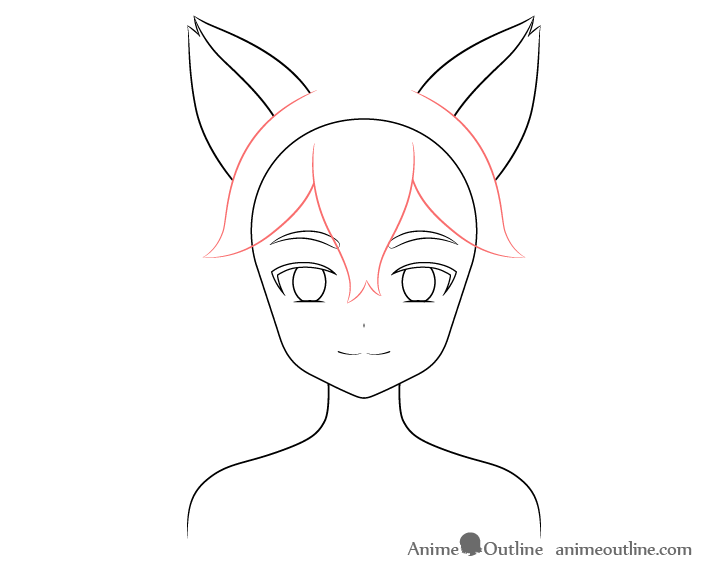 Anime fox girl hair front drawing