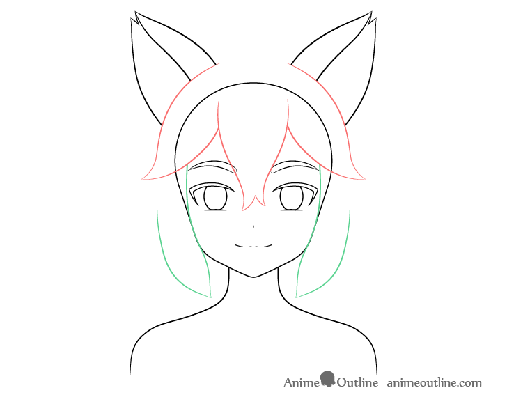 Anime fox girl hair sides drawing