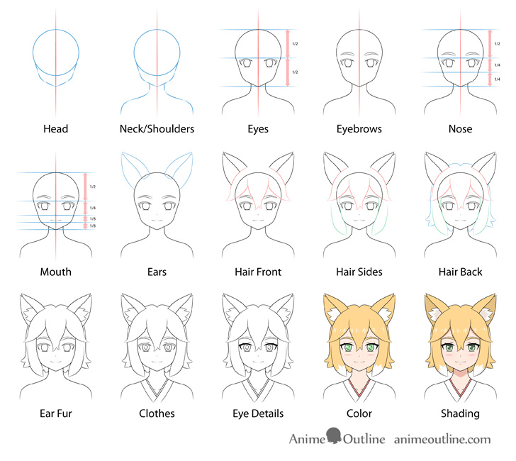 How to Draw an Anime Fox Girl Step by Step  AnimeOutline