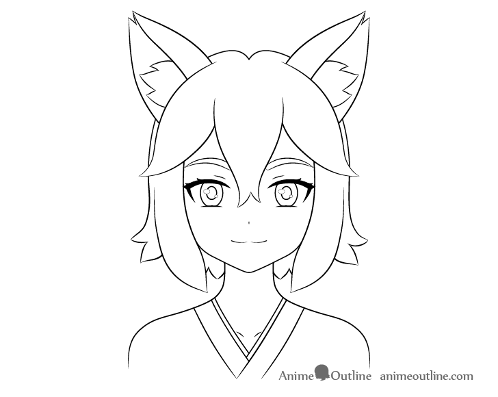Anime fox girl line drawing