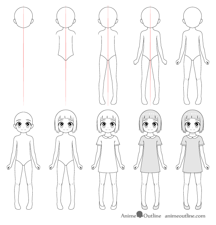 anime little girl drawing step by step