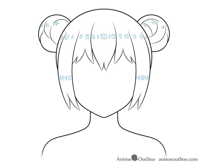 Anime hair buns highlights drawing