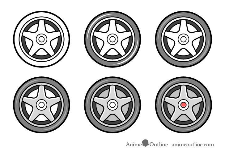 Sports car wheel drawing coloring step by step