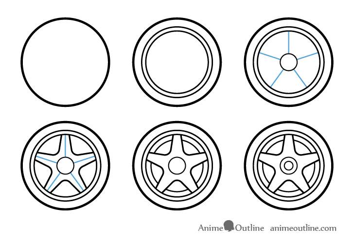 Sports car wheel drawing step by step