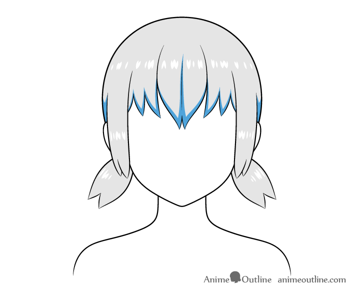 Anime short pigtails hair shadows front drawing