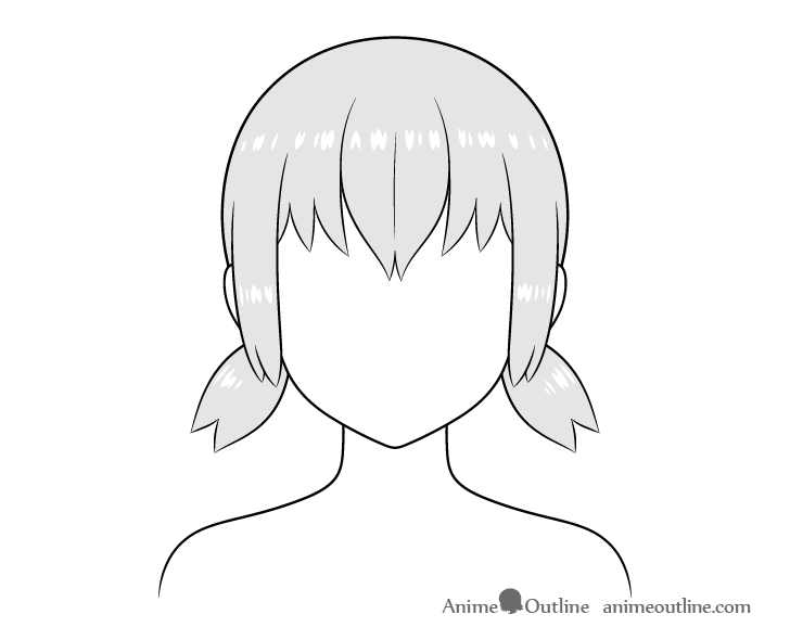 Anime short pigtails hair drawing shading