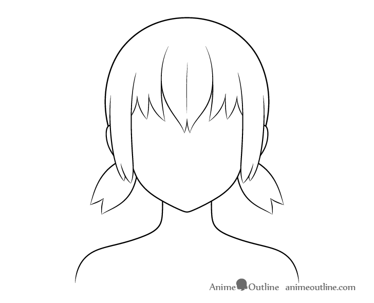Anime short pigtails hair line drawing