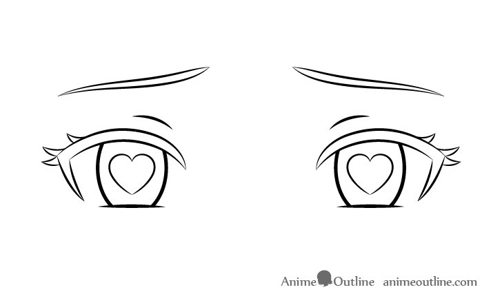 Anime heart eyes line drawing