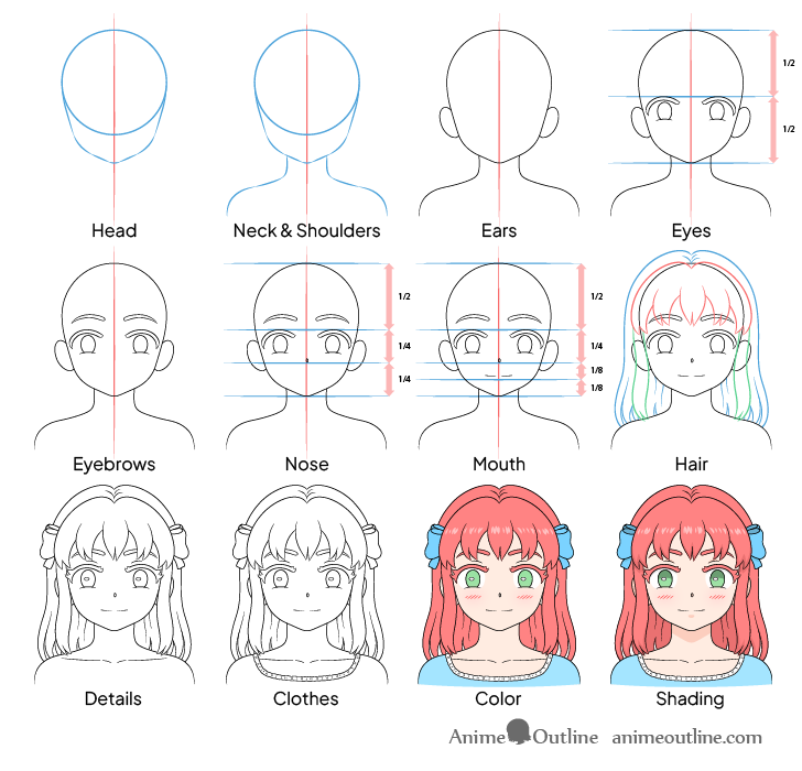 Cute girl face drawing step by step