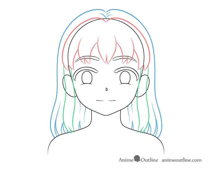 Cute girl hair drawing anime style