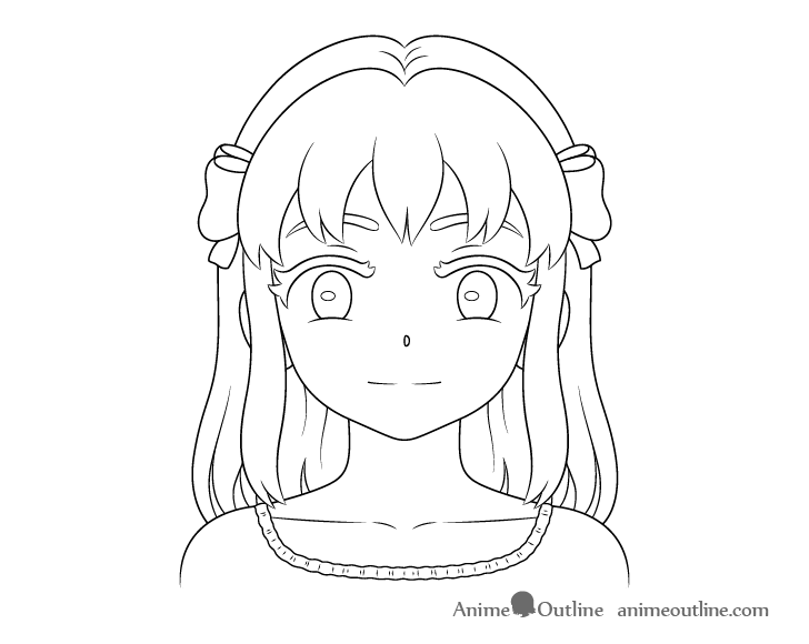 Cute girl line drawing anime style