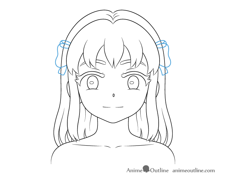 Cute girl ribbons outline drawing anime style