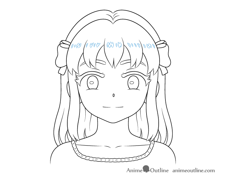 Cute girl face hair highlights drawing anime style