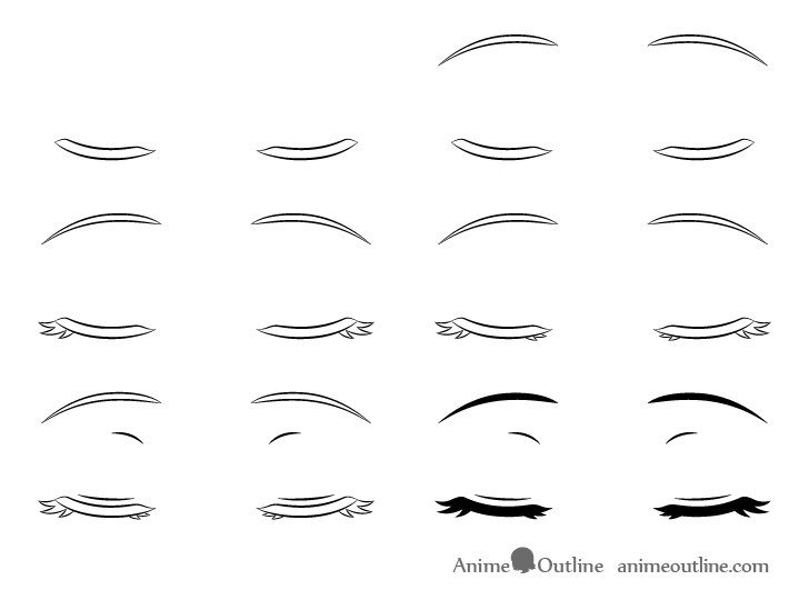 Closed anime eyes drawing step by step