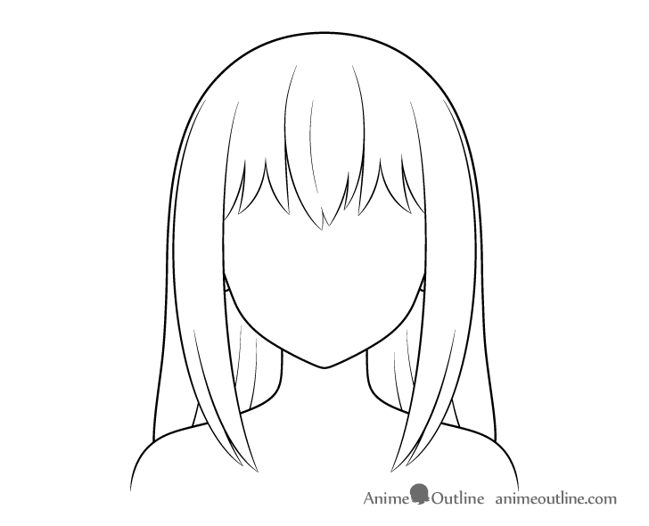 Long anime hair line drawing