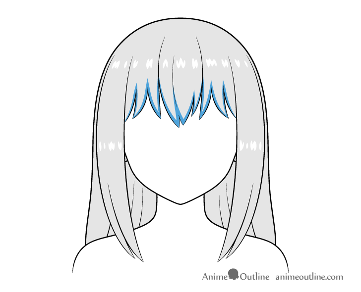 Long anime hair shadows front drawing