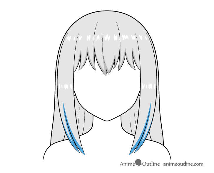 Long anime hair shadows sides drawing