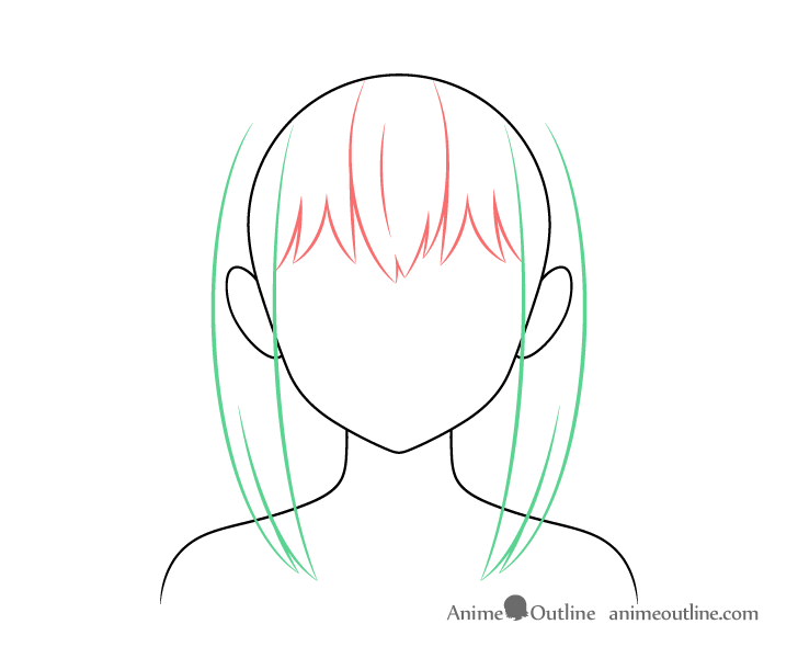 Long anime hair sides drawing